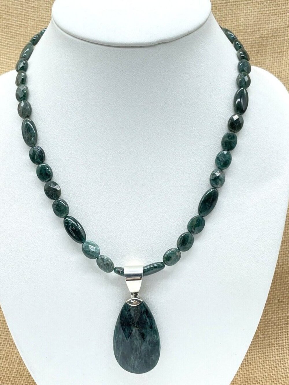 Jay King Green Apatite Necklace Pendant Sterling Silver 18" Faceted Polished